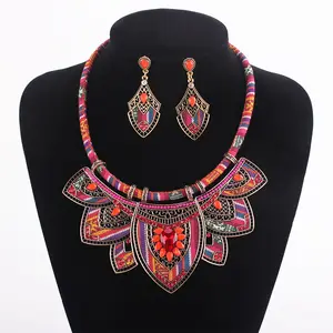 KZ608 Set Perhiasan Fashion Gaya Bohemia Wanita Antik Kalung Anting Set Grosir