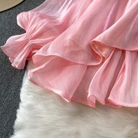 Collection Printemps-Été 2026 : Blouse Rose à Volants pour Femme, Col Montant, Motif Floral Rose, Manches Lanterne, Ourlet Superposé, Transparente, Longueur Mi-longue, Style Féerique - Vente en Gros