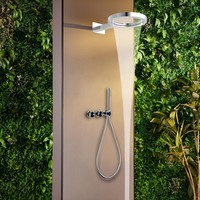 Kit de douche mural encastré HONGDEC en or brossé, avec pommeau de douche circulaire, système de douche eau chaude et froide pour salle de bain