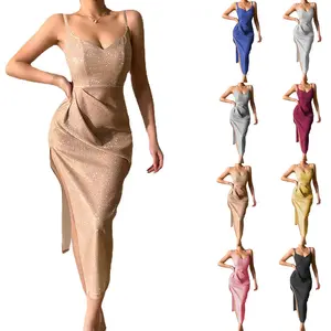 2023 Spring New Sexy V-neck Suspender Dress Slits Elegant Fashion Long Skirt For Women