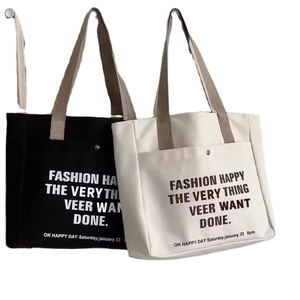 2025 Hot Sale Original <b>Large</b> Capacity Custom Logo Letter Cotton Canvas Tote <b>Bag</b> with Pocket Zipper - Product Image 1