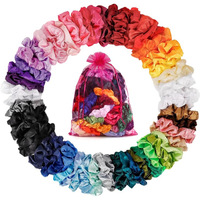 Scrunchie Satin Motif Bunga Impor, Elastisitas Tinggi, Gaya Prancis, Ikat Rambut, Cincin Rambut, Grosir