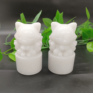 10เซนติเมตรกุหลาบควอตซ์ Selenite เก้าเทลด์สุนัขจิ้งจอกคริสตัลรักษาแกะสลักสุนัขจิ้งจอกสำหรับตกแต่งบ้าน - Product Image 4