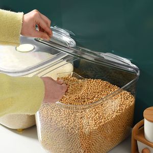 Contenedor de arroz rectangular con tapa hermética para almacenar arroz y granos - Product Image 1