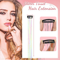 Extensions de cheveux scintillantes à clipser de 60 cm, résistantes à la chaleur, synthétiques, effet fée, paillettes holographiques, mèches arc-en-ciel pour filles