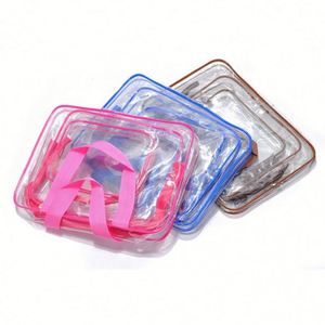 3Pcs Eco-Friendly Clear PVC Travel Toiletry Kit Waterproof <b>Vinyl</b> Organizer Makeup <b>Bags</b> Zipper Handle Straps Cosmetic <b>Bag</b> Pouch - Product Image 3