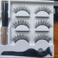 Fournisseur en gros – Lot de 3 paires de faux cils magnétiques naturels en poils synthétiques avec pince en acier inoxydable