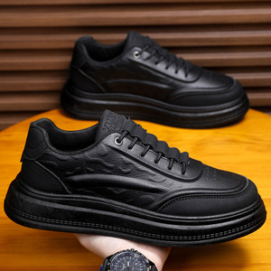 Baskets plateforme en cuir synthétique blanc pour hommes, antidérapantes, résistantes à l'usure, à lacets, style décontracté - Product Image 2