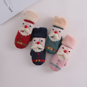 ZG Outdoor Christmas Women New Winter Neck Hang Cute Santa Warm Gloves