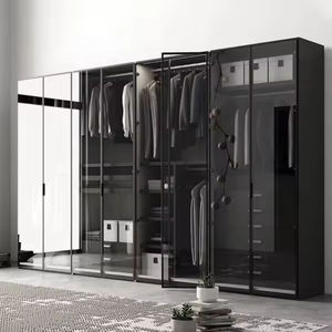 <span class=keywords><strong>Armoire</strong></span> métallique noire en verre et aluminium pour <span class=keywords><strong>chambre</strong></span> à coucher, style moderne, pour salon - Offre spéciale - Product Image 3