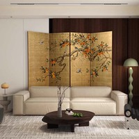 Paravent en bois de style japonais, peinture à la main avec feuille d'or, laque de kaki, pour la décoration du salon, villa
