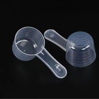 Cuillère doseuse en plastique PP transparente de qualité alimentaire avec échelle graduée, personnalisable avec logo, plusieurs tailles (50g, 100ml), pour thé, café, lait en poudre