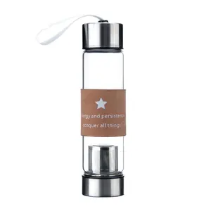 Botellas deportivas de borosilicato para infusiones de té, contenedores de vidrio para agua potable con tapa, con logotipo personalizado, venta al por mayor