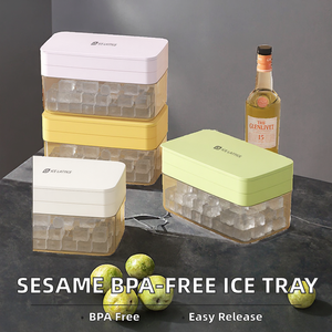 Sesame BPA Free Eco-Friendly Silicone <b>Plastic</b> Easy-release Ice Cube Tray <b>Lid</b> <b>Bin</b> Spill-resistance Durable Flexible Ice Mold - Product Image 2