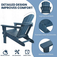 Ensemble de chaises Adirondack bleu marine 3 pièces avec table d'appoint pliante, comprenant 2 chaises et 1 table, finition imitation bois