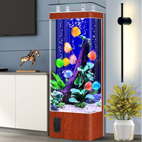 Aquarium en verre pour salon, petit et moyen, sur pied, avec filtre arrière, carré, vertical, sans changement d'eau, 2 ans