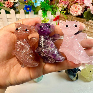 Estatua de Dragón de <span class=keywords><strong>Cuarzo</strong></span> <span class=keywords><strong>Rosa</strong></span> Tallada en Piedra Preciosa Natural, Artesanía de Cristal con Tema de Amor, Dragón Bebé de Amatista Volando para Decoración del Hogar - Product Image 2