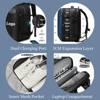 Sac à dos grande capacité en tissu Oxford, étanche, antivol, avec port USB et compartiment à chaussures, compressible et extensible, pour la vente en gros