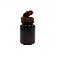 Botella de plástico PET de 80 ml color ámbar para suplementos de salud, con tapa dorada y diseño abatible con serigrafía.