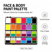 Nouveau kit de peinture pour le visage et le corps pour enfants arc-en-ciel - 24 couleurs, palette de grande capacité, pigments naturels durables et sûrs, certifiés CE