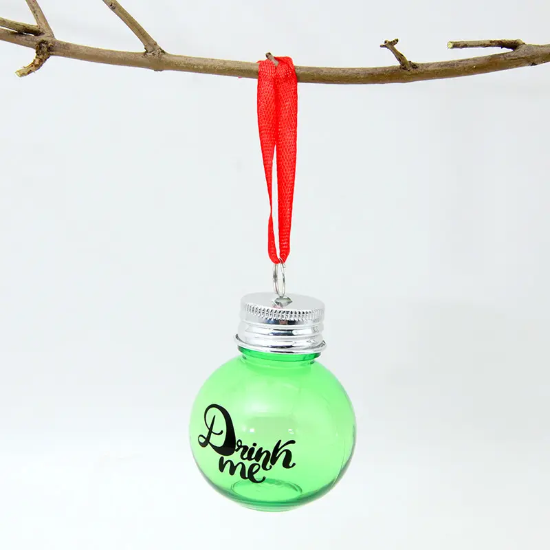 2oz frasco oco aberto de plástico, ornamento de pendurar, oco, transparente, verde, natal, presente, decoração, boze