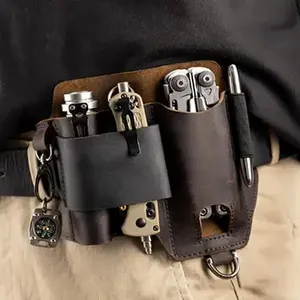 Peau de vache EDC outils taille sac pochette tactique Camping en plein air <span class=keywords><strong>escalade</strong></span> multi-outil étui accès rapide lampe de poche et couteau gaine - Product Image 2