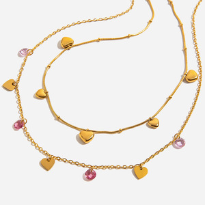 Collar con colgante de acero inoxidable en forma de corazón con diamantes, joyería de varias capas en tono dorado, regalo para mujer - Product Image 1