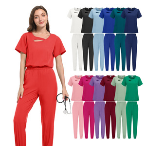 Women Scrub Suit Set Moisture Wicking Knitted Split Uniform Hospital Workwear Full Coverage Medical Operating Room Apparel - Product Image 1