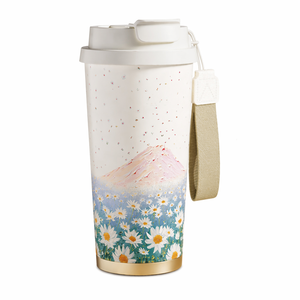 Mug de voyage minimaliste en acier inoxydable avec base dorée et étiquette pour café, design écologique - Product Image 4