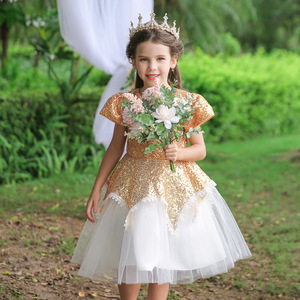 Children's Rainbow <b>Sequin</b> Princess Dress O-Neck A-Line Tulle Flower Girl Costume For Party Performance - Product Image 4