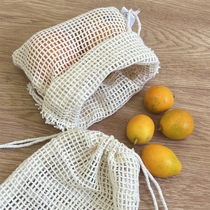 CH tái sử dụng hàng tạp hóa bông chuỗi dây kéo túi với nhãn lưới sản xuất trái cây rau lưu trữ <span class=keywords><strong>Net</strong></span> túi bông lưới túi - Product Image 2