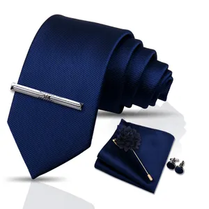 2024 Tie ผู้ผลิต Man สีแดงสีดํา Tie และกระเป๋าสตางค์ชุด 5pcs Mens Tie และกระเป๋าสตางค์ชุดปก Pins สําหรับชุด