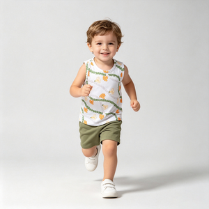 A26-21 Conjunto de Verano para Bebé, Personalizable de Fábrica, Venta al Por Mayor, Chaleco Estampado Unisex, Conjunto de 2 Piezas con Pantalones Cortos Sueltos - Product Image 6