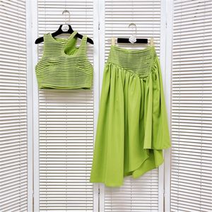 Yaz A-Line Lady kadınlar zarif kolsuz boncuk kırpma üst düzensiz uzun puf pileli Maxi etek seksi iki 2 parça etek seti - Product Image 2