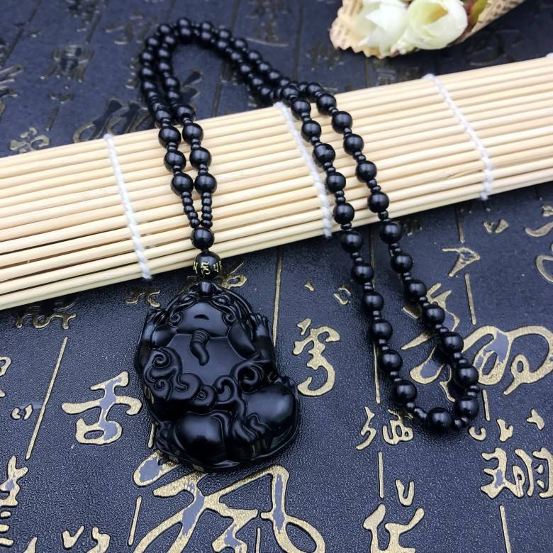 สร้อยคอลูกปัดกลมสีดำ-สร้อยคอสี่เหลี่ยมเดี่ยว