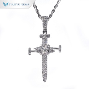 Tianyu <b>sword</b>-shaped pendant necklace luxuriously and exquisitely set with fine diamonds paired with a braided rope necklace - Product Image 1