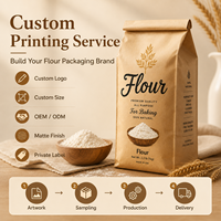 Sac en papier kraft anti-humidité à soufflets latéraux, doublé, imprimé sur mesure, avec fermeture à lien métallique, pour farine de blé, boulangerie, pain, gâteaux, céréales et produits secs
