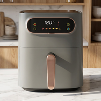 Friteuse à air électrique moderne carrée, multifonction, sans huile, en plastique, 5,5 L, avec écran tactile et revêtement antiadhésif pour usage domestique