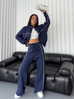 Mode européenne américaine respirant grande taille ensemble de sport femmes col rond Cardigan pull dentelle rayé décontracté Jogging vêtements