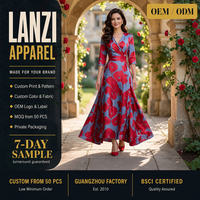 Robe longue portefeuille personnalisée pour femme, col en V, motif floral, anti-plis, coupe trapèze, idéale pour l'été et les loisirs, fabrication OEM ODM sous marque privée