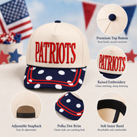 Op maat gemaakte marineblauwe witte polkadot pet met geborduurd Patriots 3D-logo, snapback sluiting en koord, voor heren en dames, sportstijl