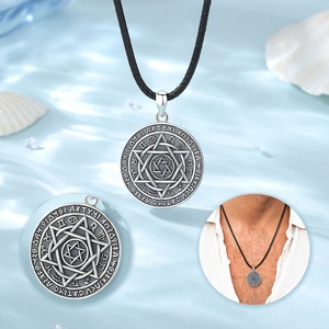 Collana con Ciondolo Talismano di Salomone in Argento Sterling 925, Vintage, Goffrato, Rotondo, per Uomo, Regalo per Matrimonio o Festa - Product Image 3