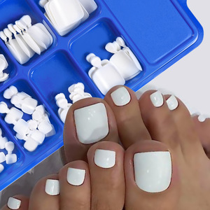 100 pièces/boîte Faux ongles de pieds à presser en ABS, courts, carrés, blancs, couvrants, pour salon de beauté des pieds - Product Image 1