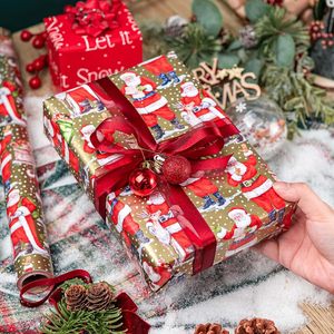 Papel de regalo navideño Burymento de 17 pulgadas x 32.8 pies, diseño reversible de Papá Noel, papel de regalo para manualidades navideñas - Product Image 3