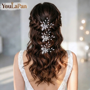 YouLaPan Handgefertigte Perlen-Haarspange für Hochzeiten, Modisches Braut-Haaraccessoire mit Perlen und Strasssteinen, Damen-Haargabel <span class=keywords><strong>HP504</strong></span> - Product Image 3
