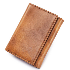 Men's Genuine Leather <b>Wallet</b> 6 In <b>RFID</b> <b>Blocking</b> Vintage Style Solid Color Foldable Lightweight Everyday Use - Product Image 1