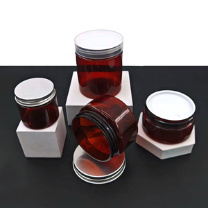 Pot en plastique pour crème visage, emballage cosmétique, côtés droits, vide, 250 ml, couvercle à vis en aluminium, pots ronds en PET marron pour <span class=keywords><strong>beurre</strong></span> corporel - Product Image 2