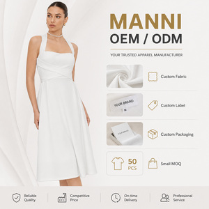 Robe midi blanche à col halter pour <span class=keywords><strong>femme</strong></span>, col carré, coupe évasée, élégante, pour invitées de mariage, fiançailles, cocktail, fabricants de vêtements asiatiques - Product Image 5