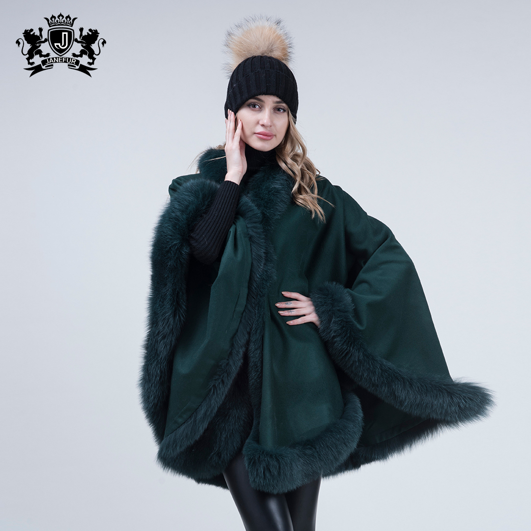 Фабрика Janefur, оптовая продажа, Женская Роскошная модная зимняя теплая кашемировая накидка из меха енота