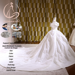 Abito da sposa a linea ad A con corsetto a cuore taglie forti <span class=keywords><strong>Royal</strong></span> <span class=keywords><strong>Princess</strong></span> con fiori in pizzo e strascico a cappella - Fabbrica OEM ODM per abiti da sposa - Product Image 2